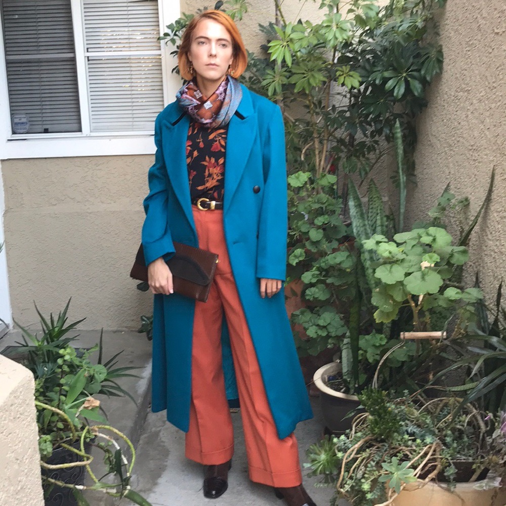 Vintage 80’s teal/black Phillip Courtney 100% wool coat